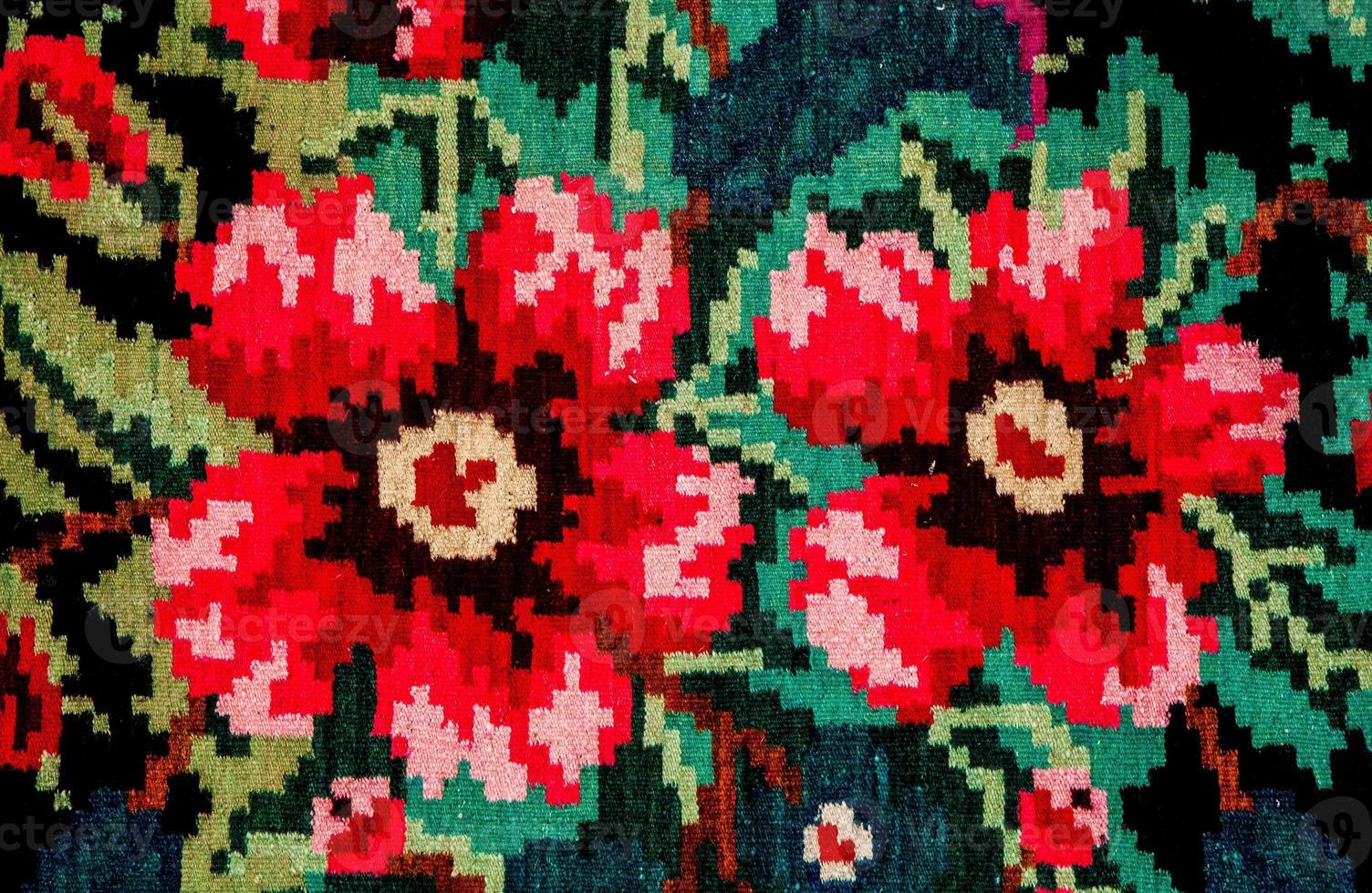 Romanian folk seamless pattern ornaments. Romanian traditional embroidery. Ethnic texture design. Traditional carpet design. Carpet ornaments. Rustic carpet design. photo