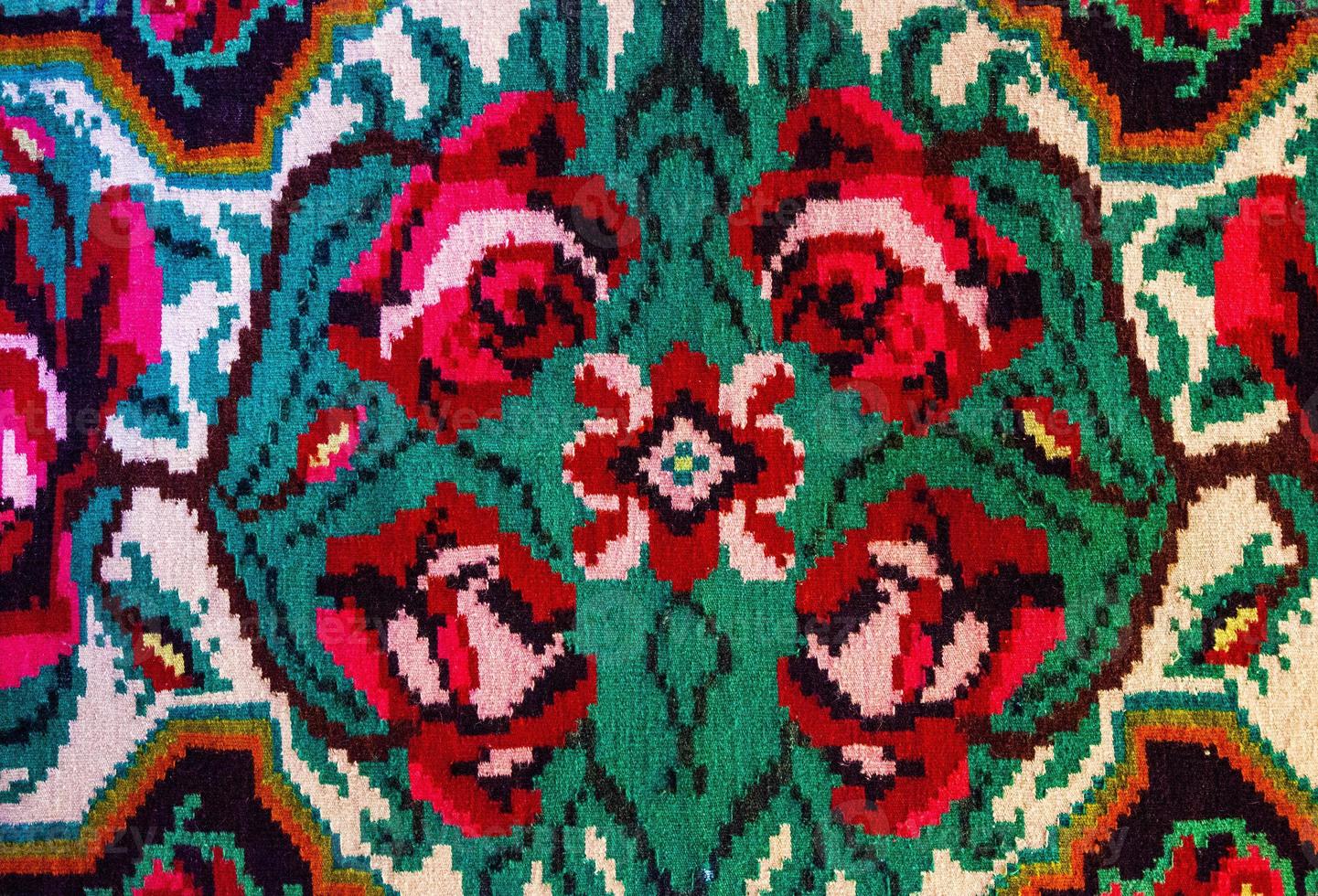 Romanian folk seamless pattern ornaments. Romanian traditional embroidery. Ethnic texture design. Traditional carpet design. Carpet ornaments. Rustic carpet design. photo