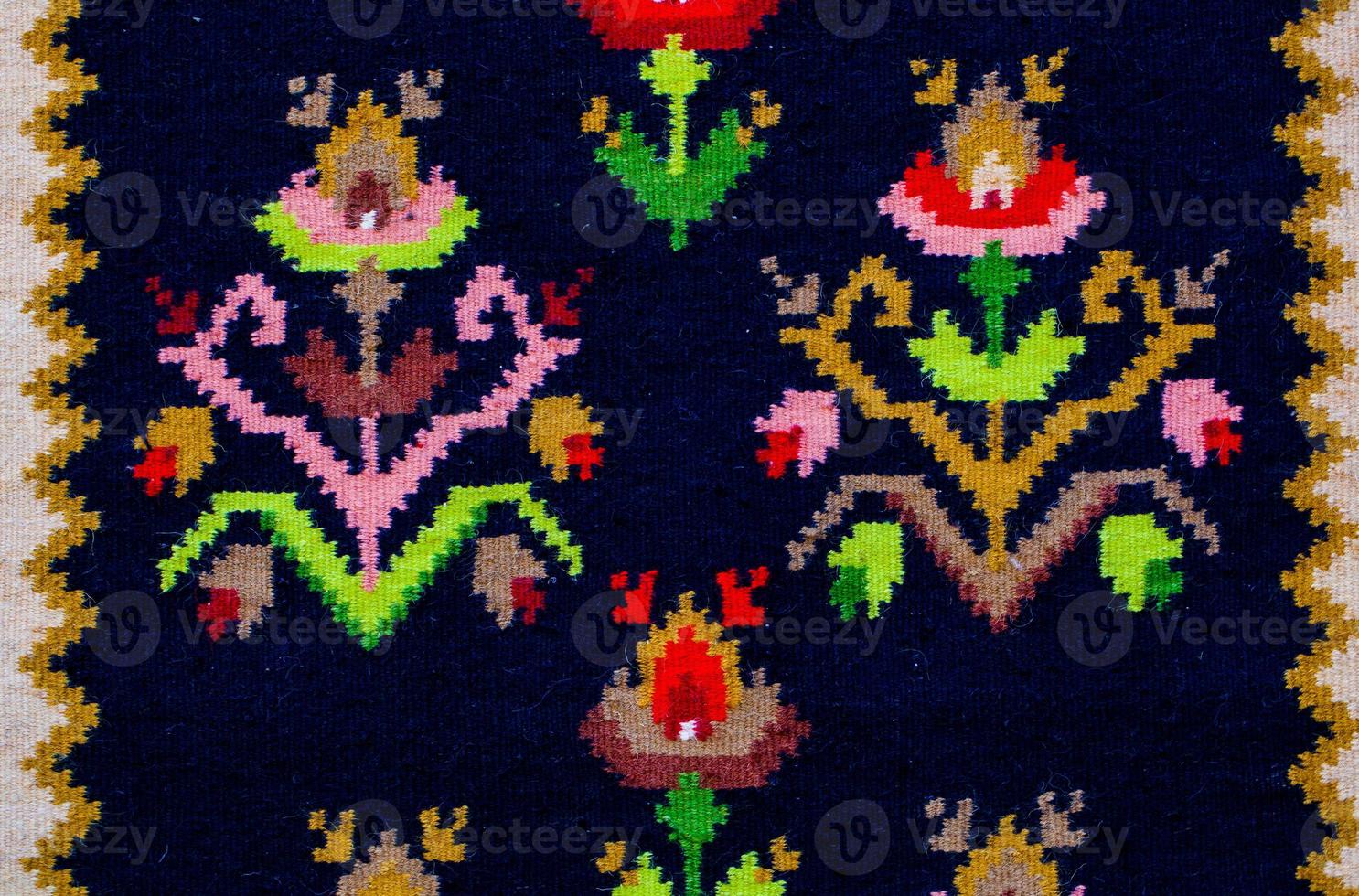 Romanian folk seamless pattern ornaments. Romanian traditional embroidery. Ethnic texture design. Traditional carpet design. Carpet ornaments. Rustic carpet design. photo