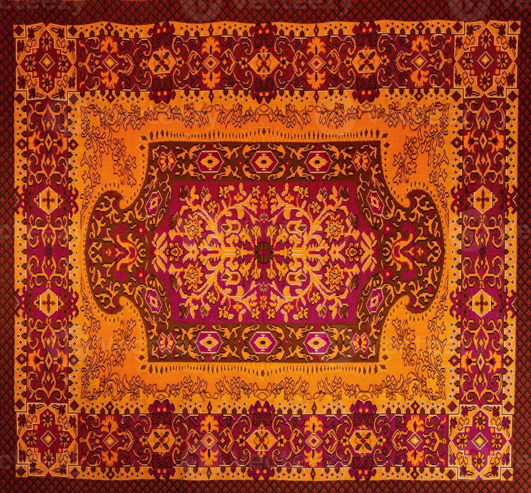 Romanian folk seamless pattern ornaments. Romanian traditional embroidery. Ethnic texture design. Traditional carpet design. Carpet ornaments. Rustic carpet design. photo