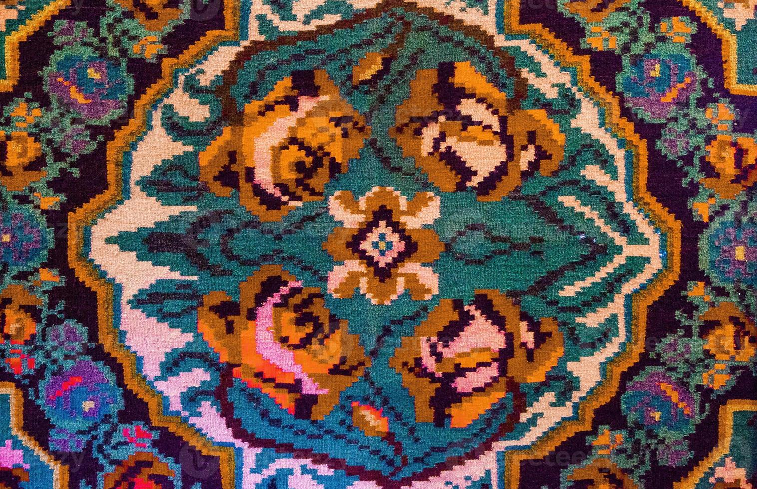 Romanian folk seamless pattern ornaments. Romanian traditional embroidery. Ethnic texture design. Traditional carpet design. Carpet ornaments. Rustic carpet design. photo