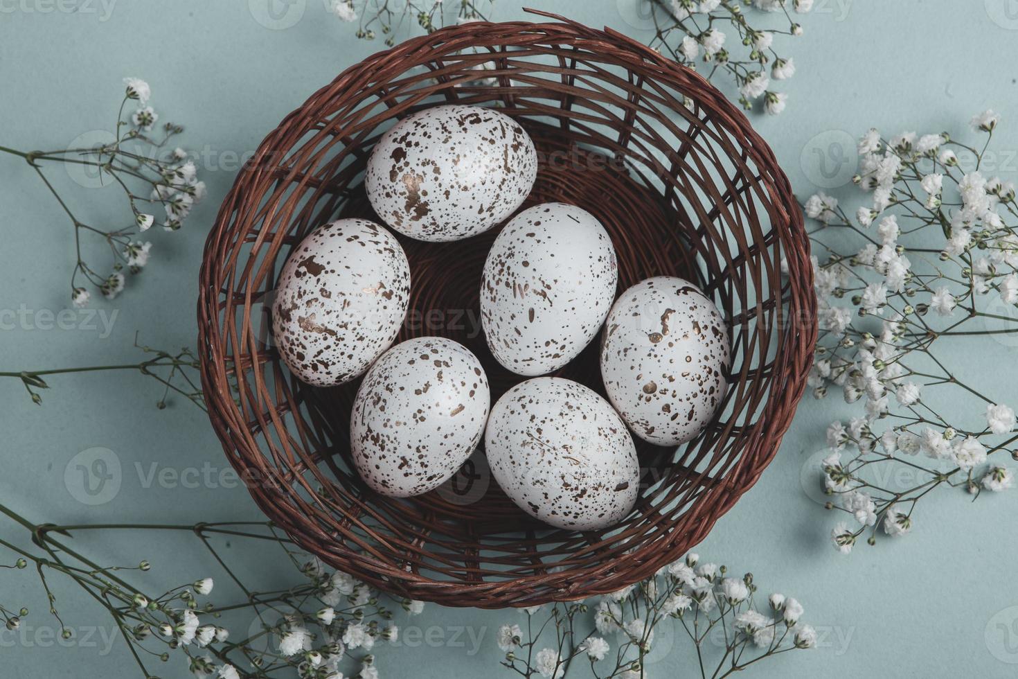 Hand painted pastel colored Easter eggs background. Happy Easter greeting card or invitation. photo