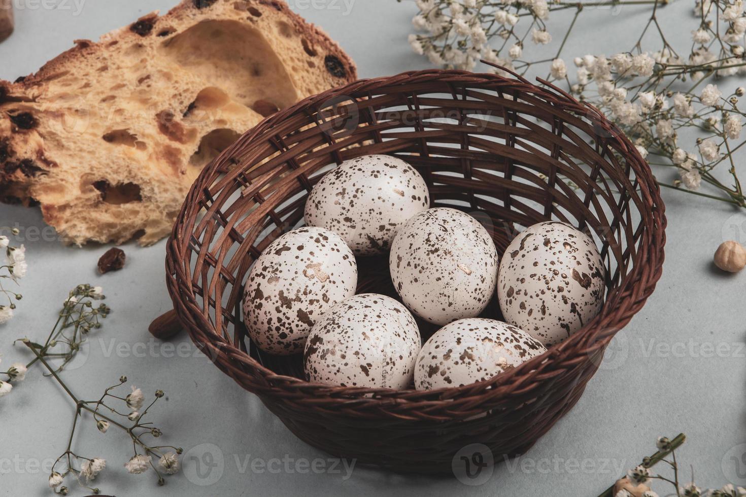 Hand painted pastel colored Easter eggs background. Happy Easter greeting card or invitation. photo