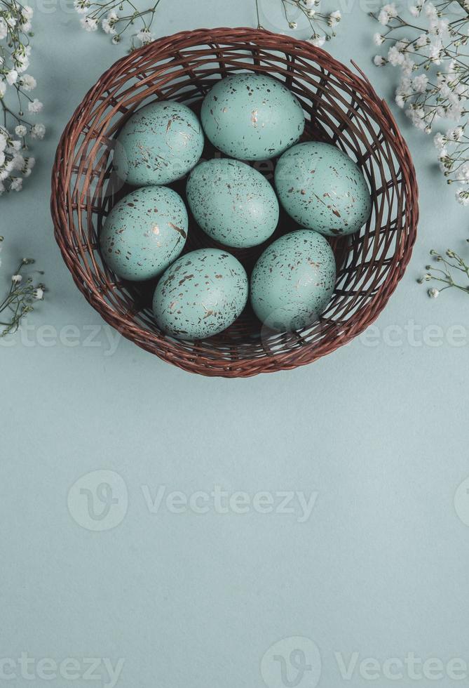 Hand painted pastel colored Easter eggs background. Happy Easter greeting card or invitation. photo