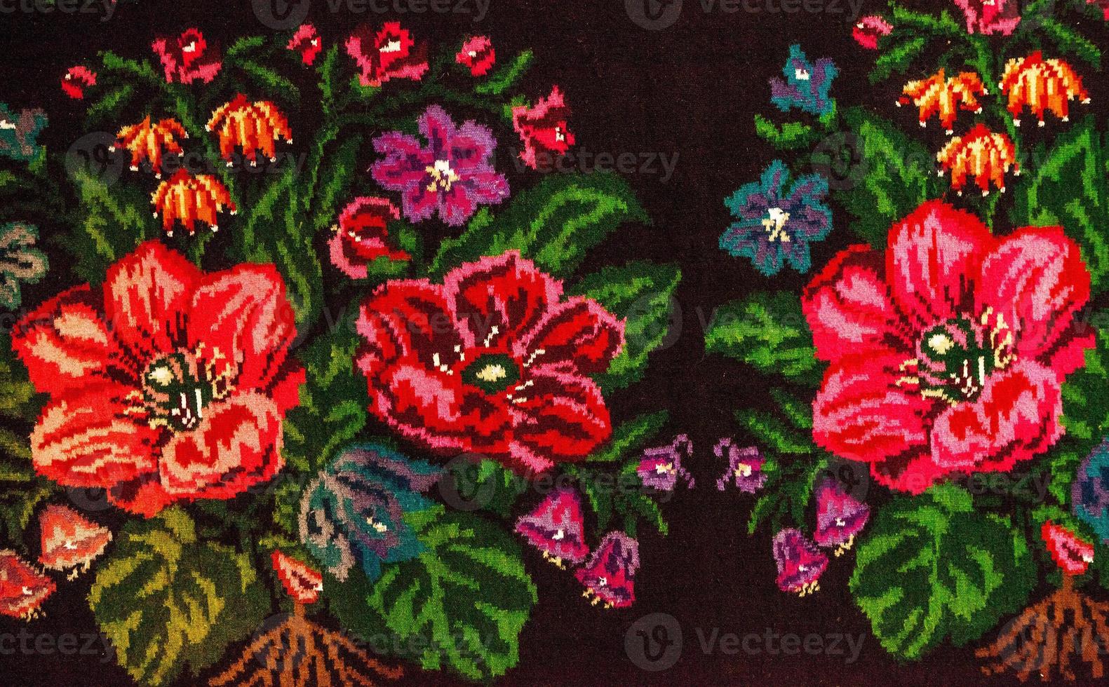 Romanian folk seamless pattern ornaments. Romanian traditional embroidery. Ethnic texture design. Traditional carpet design. Carpet ornaments. Rustic carpet design. photo