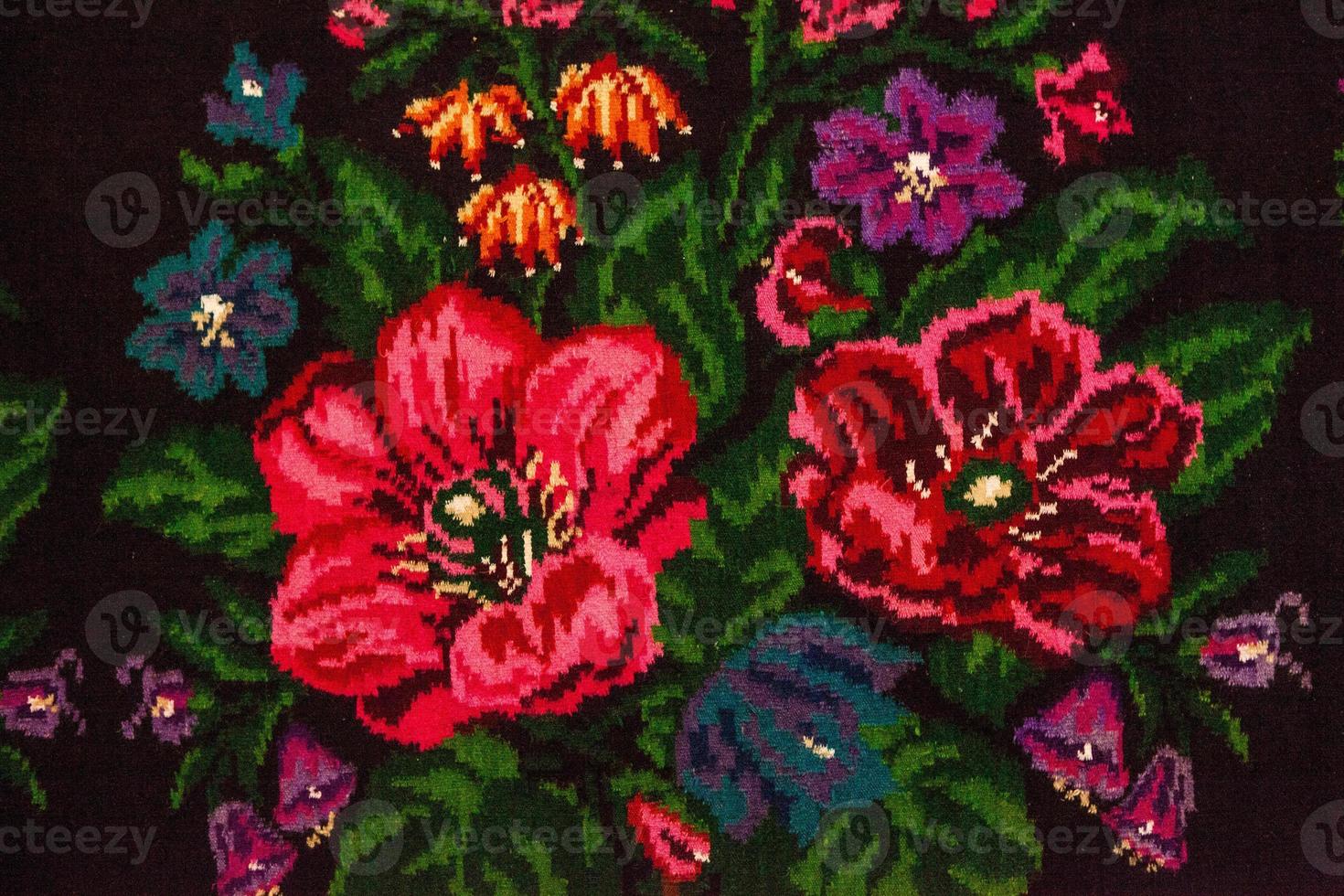 Romanian folk seamless pattern ornaments. Romanian traditional embroidery. Ethnic texture design. Traditional carpet design. Carpet ornaments. Rustic carpet design. photo