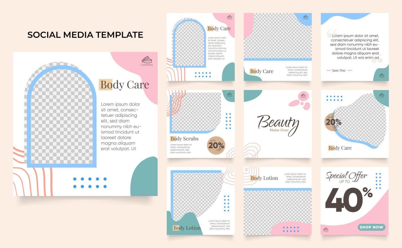 promoción de venta de belleza y cuidado corporal de banner de plantilla de redes sociales vector