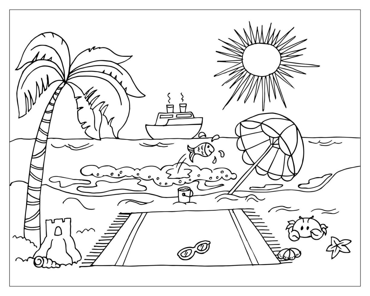 ilustración de verano, boceto, paraíso de playa, toalla, paraguas, palmera y barco en el mar. diseño para libro de colorear, ilustración dibujada a mano, vector 7032822 Vector en Vecteezy ilustración de verano, boceto, paraíso de playa, toalla, paraguas, palmera y barco en el mar. diseño para libro de colorear, ilustración dibujada a mano, vector 7032822 Vector en Vecteezy