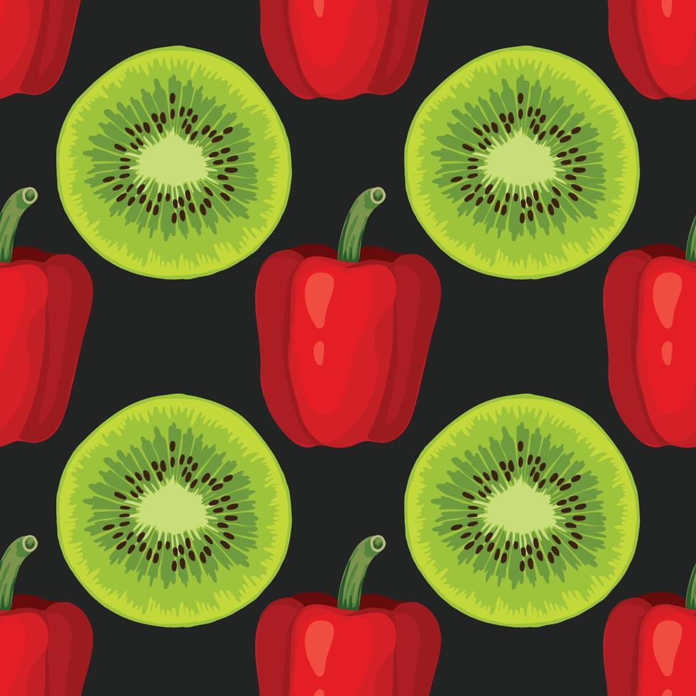 kiwi and red paper hand draw  seamless pattern design vector