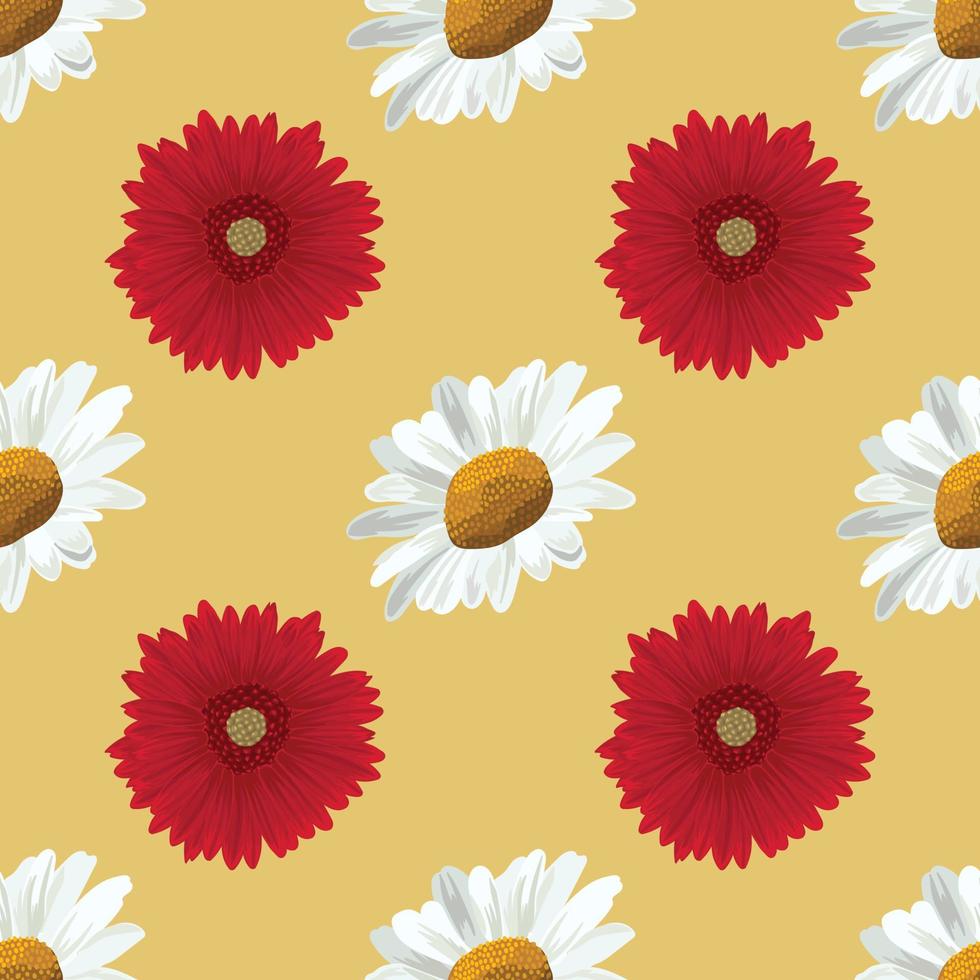 white daisy and red daisy seamless pattern design art vector