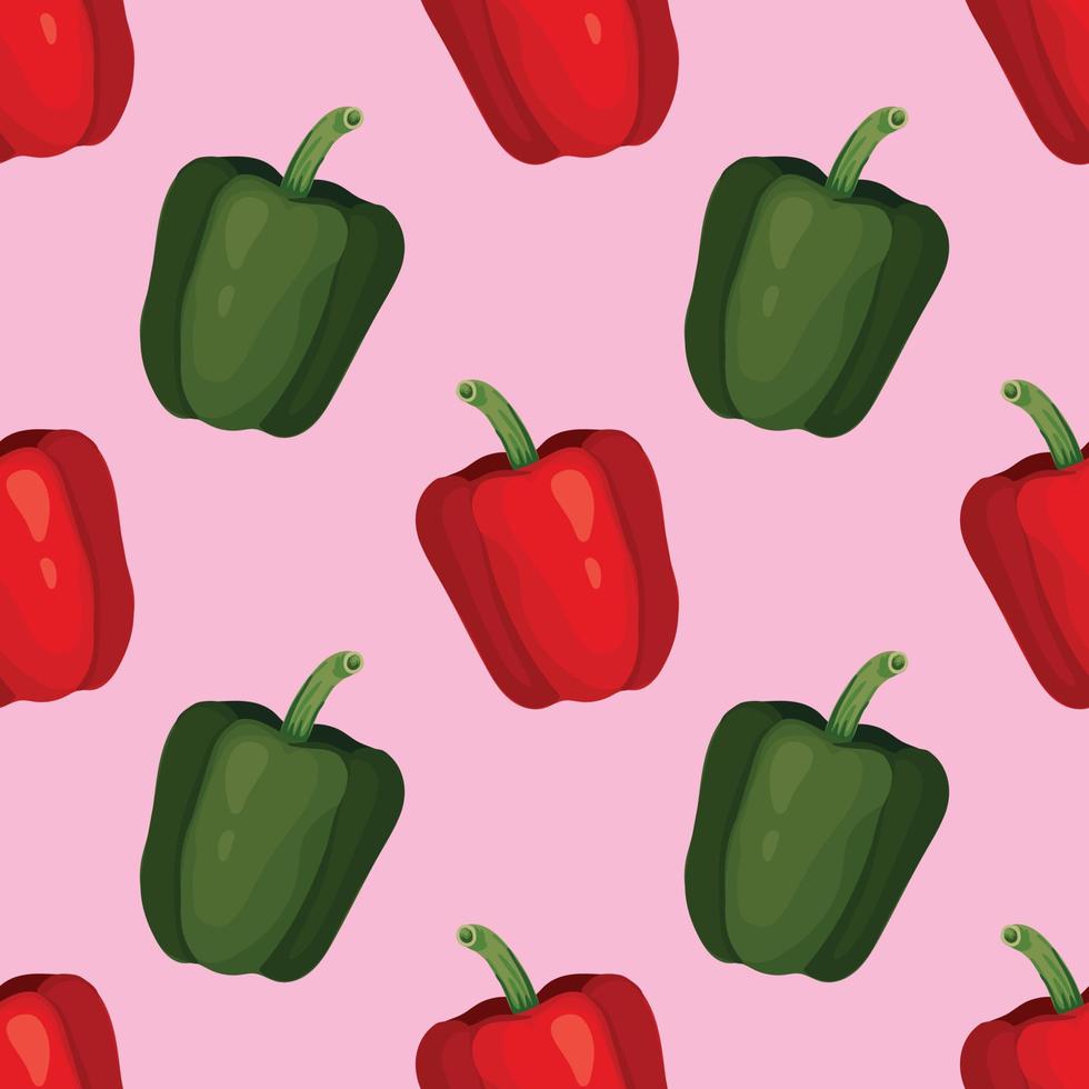 pimiento rojo y pimiento verde dibujo a mano vegetal diseño de patrones sin fisuras vector