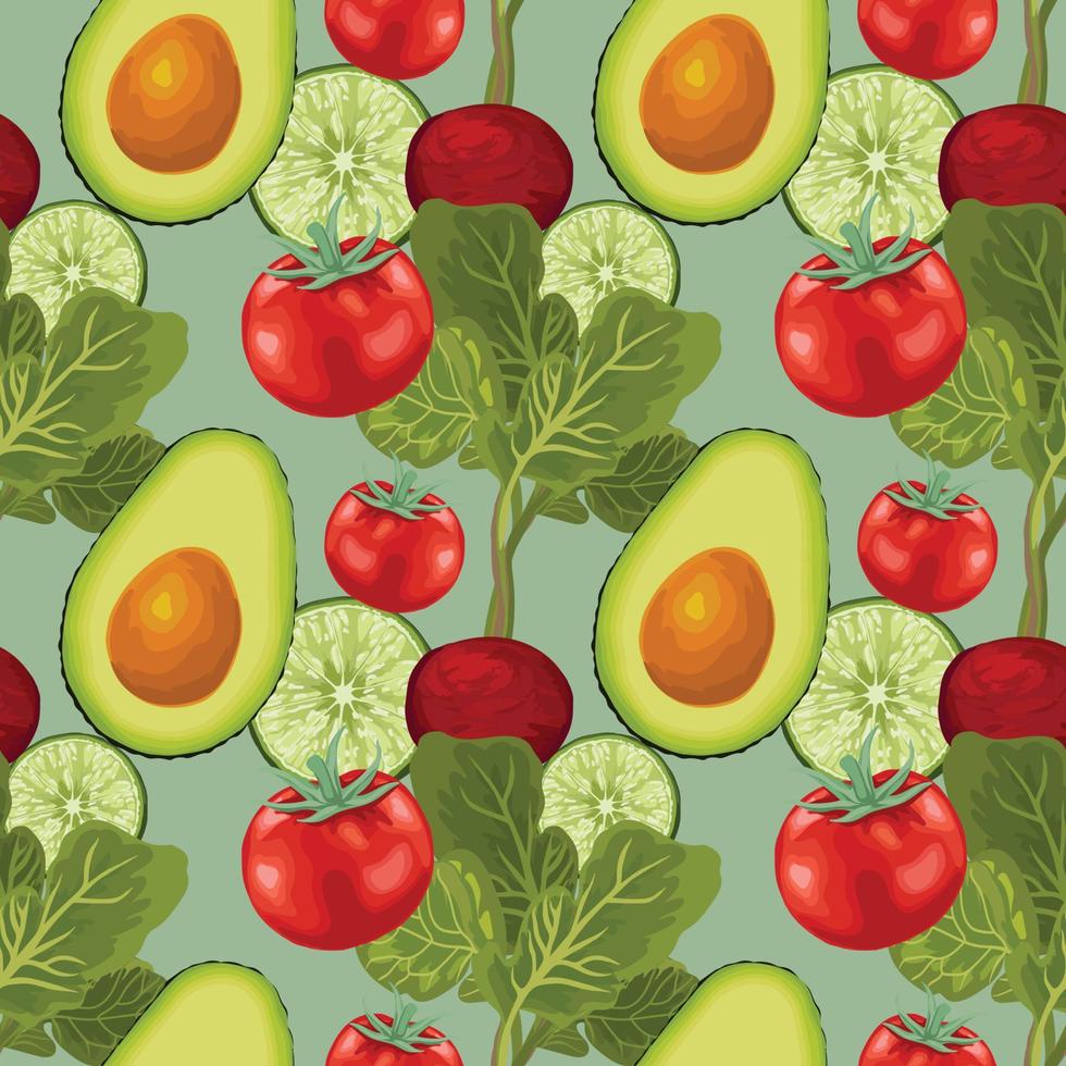 dibujar a mano un diseño de patrón de vegetales frescos y saludables vector