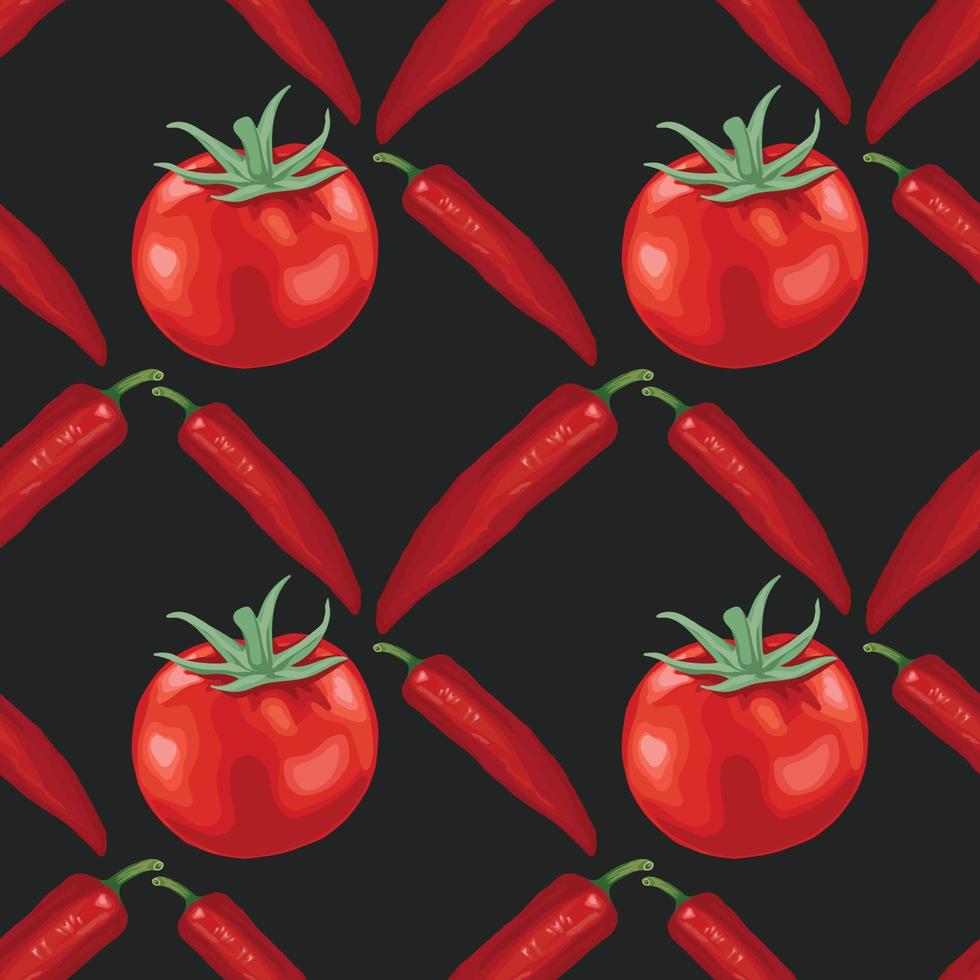 red chili and tomato hand draw vegetable seamless vector