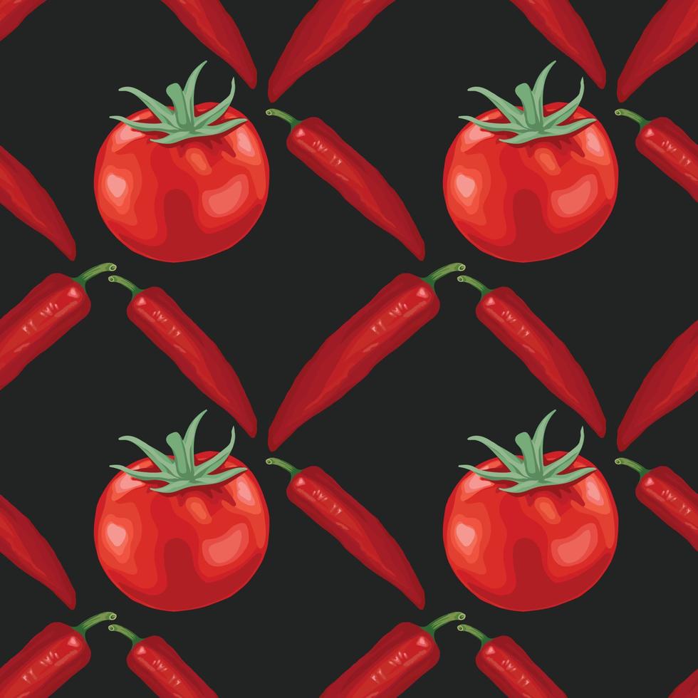 chile rojo y tomate mano dibujar vegetales sin costuras vector