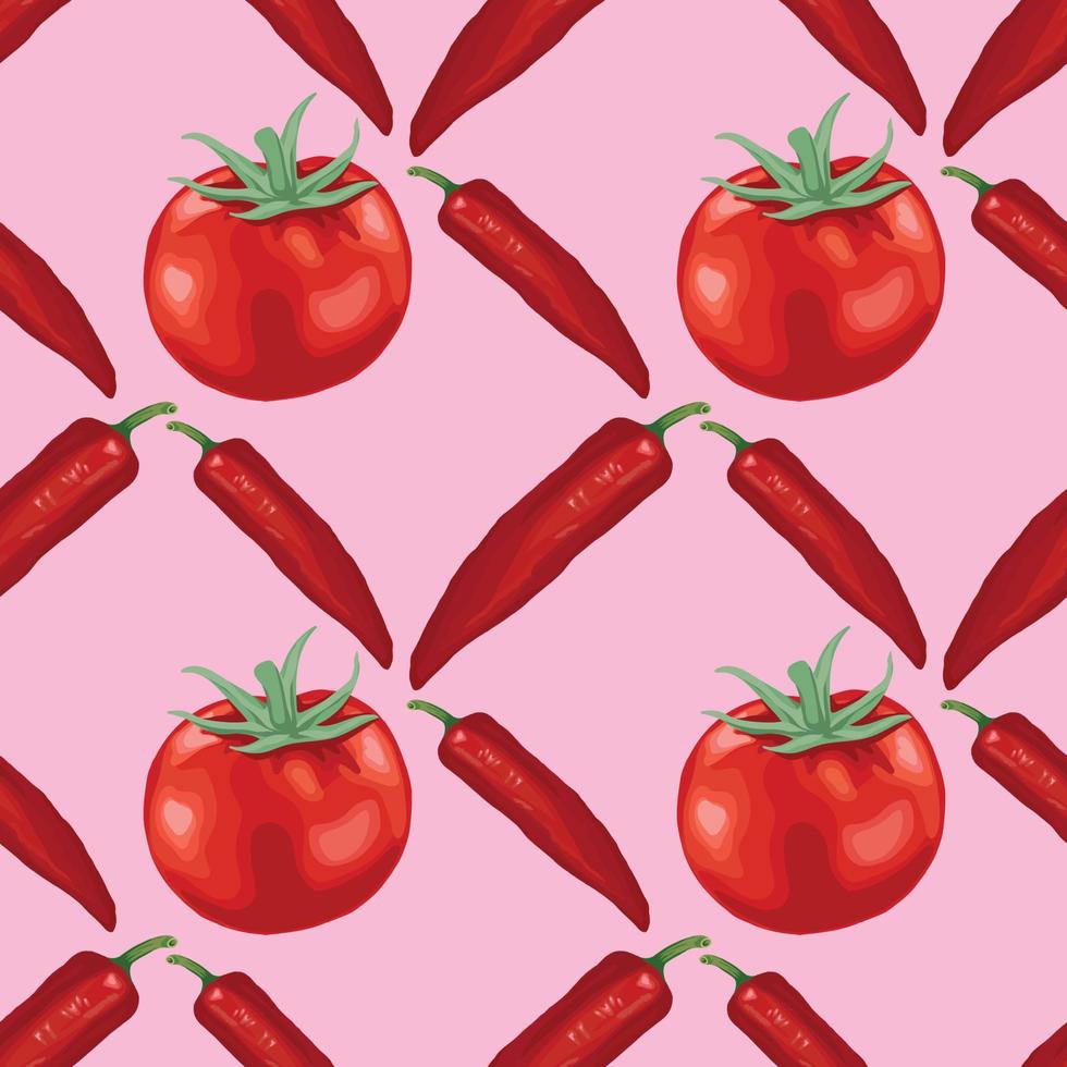 red chili and tomato hand draw vegetable seamless pattern design vector