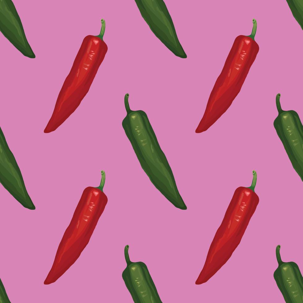 red chili and green chili hand draw vegetable seamless pattern vector