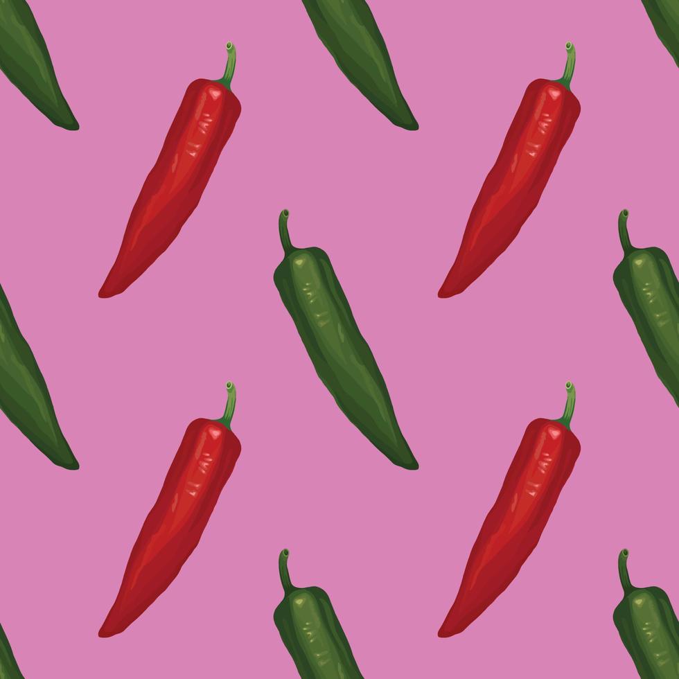 chile rojo y chile verde dibujar a mano vegetales de patrones sin fisuras vector