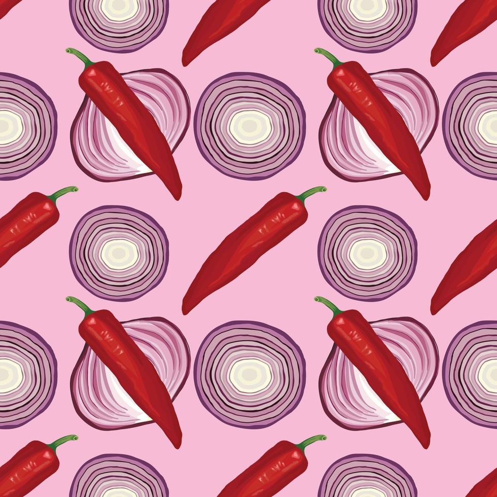 onion and red chili hand draw vegetable seamless vector