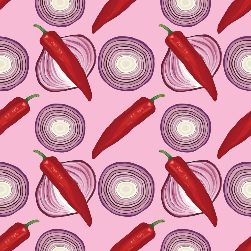 onion and red chili hand draw vegetable seamless vector