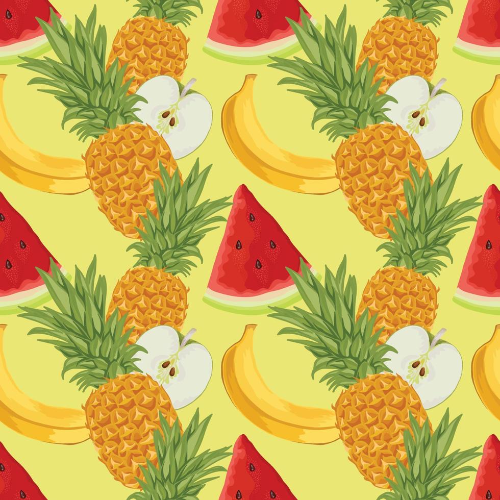 mixed fruits hand draw fruit and vegetable seamless pattern design vector