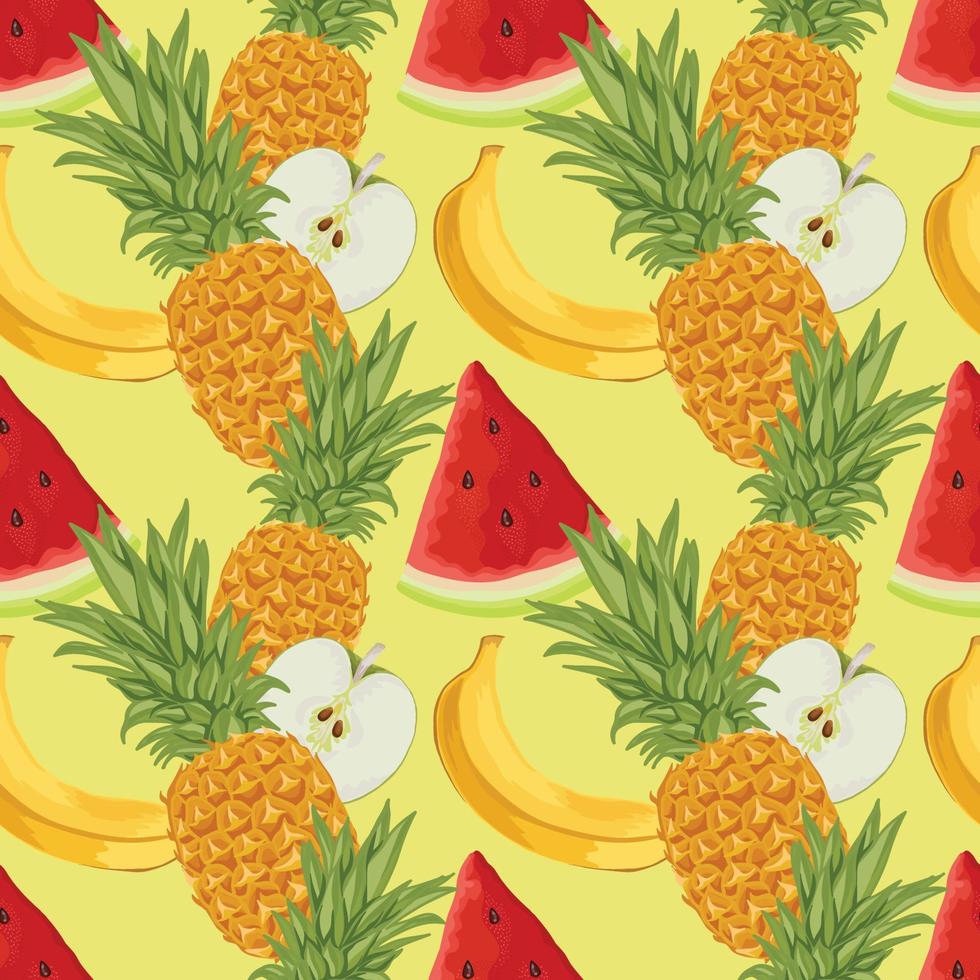 mixed fruits hand draw fruit and vegetable seamless pattern design vector