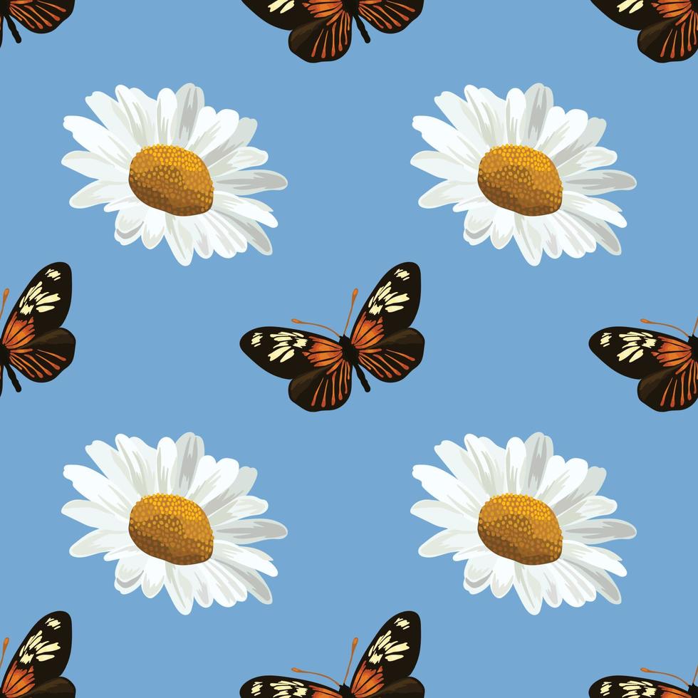 white daisy and butterfly seamless design vector