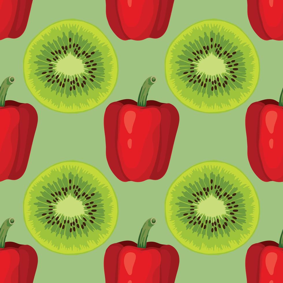 kiwi y papel rojo dibujar a mano vegetales diseño de patrones sin fisuras vector