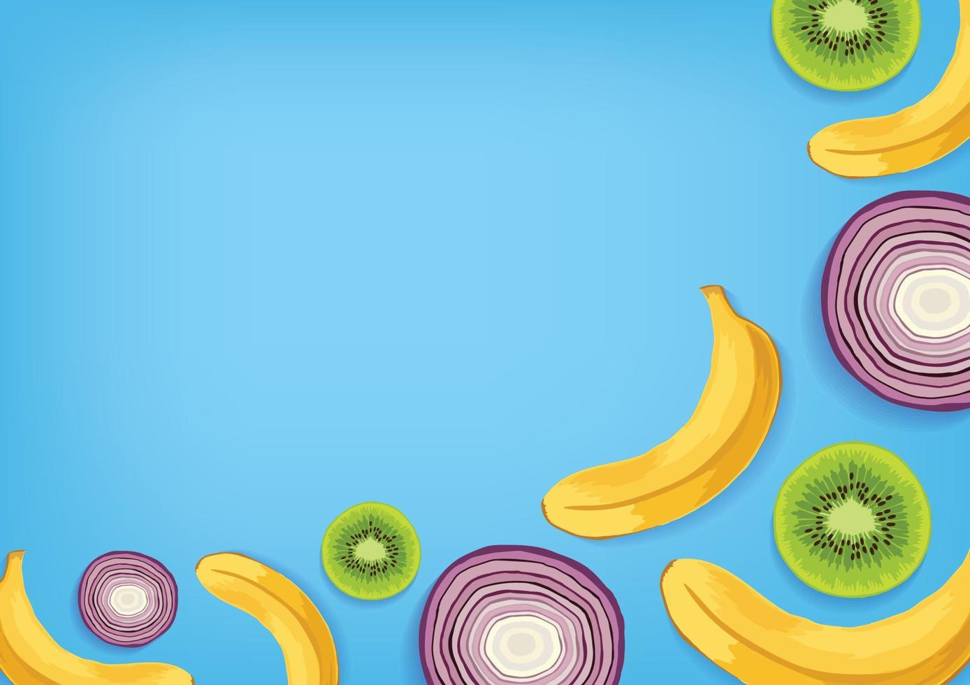 fresh fruit and vegetable background on blue background vector