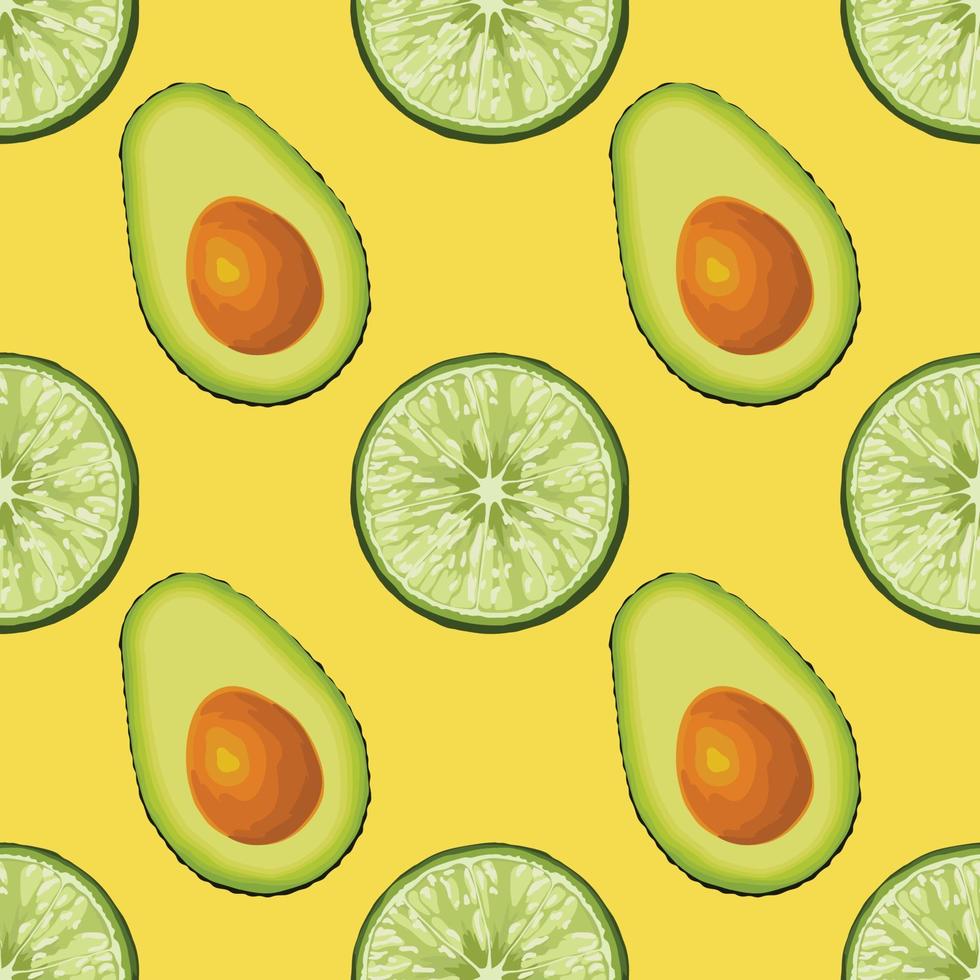 avocado and lemon hand draw vegetable seamless vector