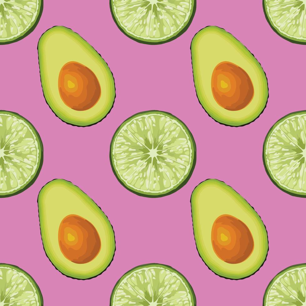 avocado and lemon hand draw vegetable seamless pattern design vector