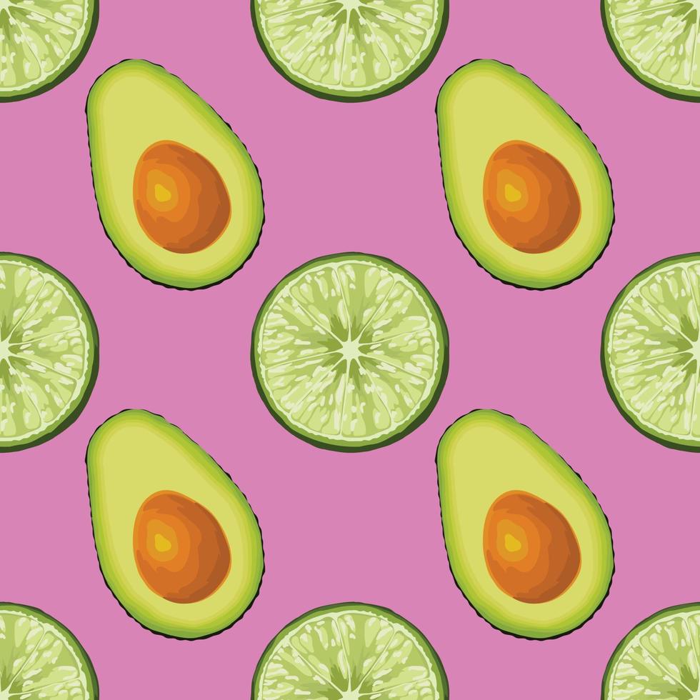 avocado and lemon hand draw vegetable seamless pattern design vector