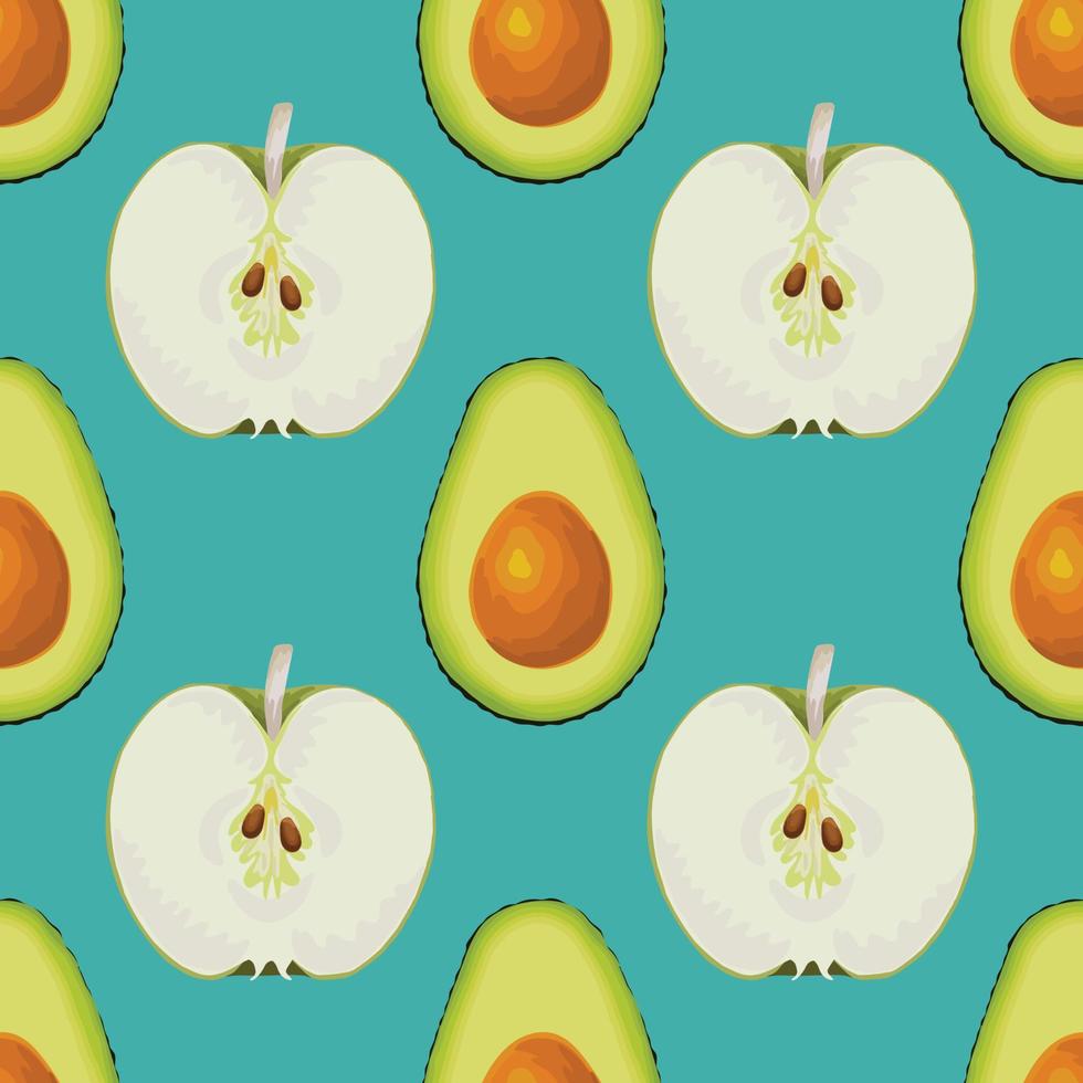 avocado and apple hand draw vegetable seamless vector