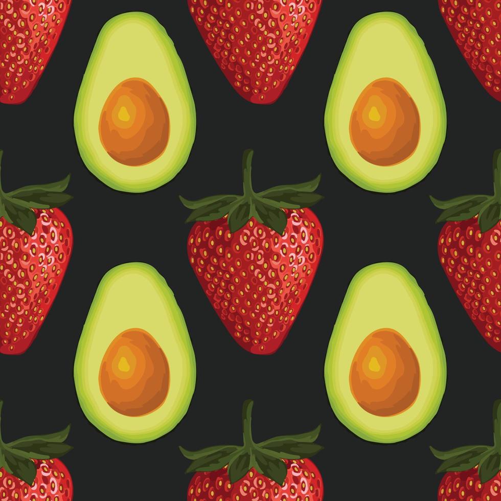 avocado and strawberry hand draw vegetable pattern design vector