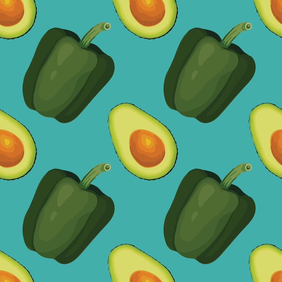 aguacate y pimiento verde dibujo a mano vegetal diseño de patrones sin fisuras vector