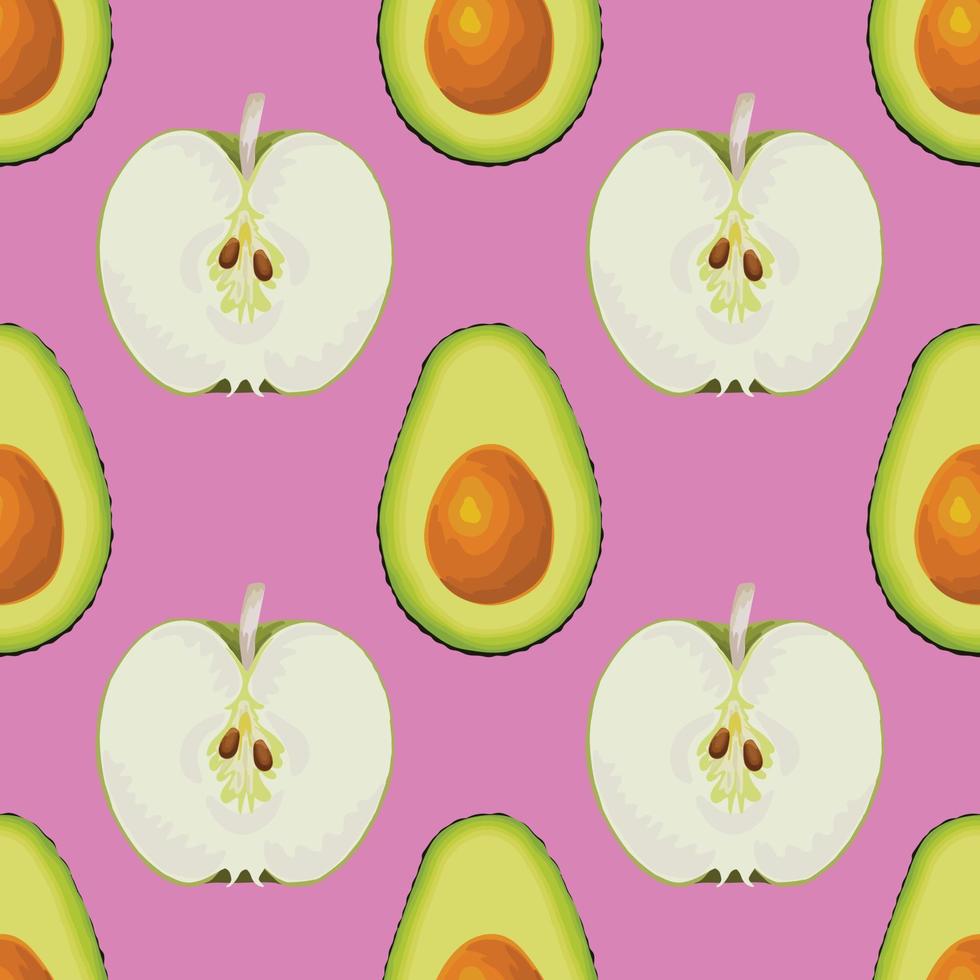 avocado and apple hand draw vegetable seamless pattern design vector