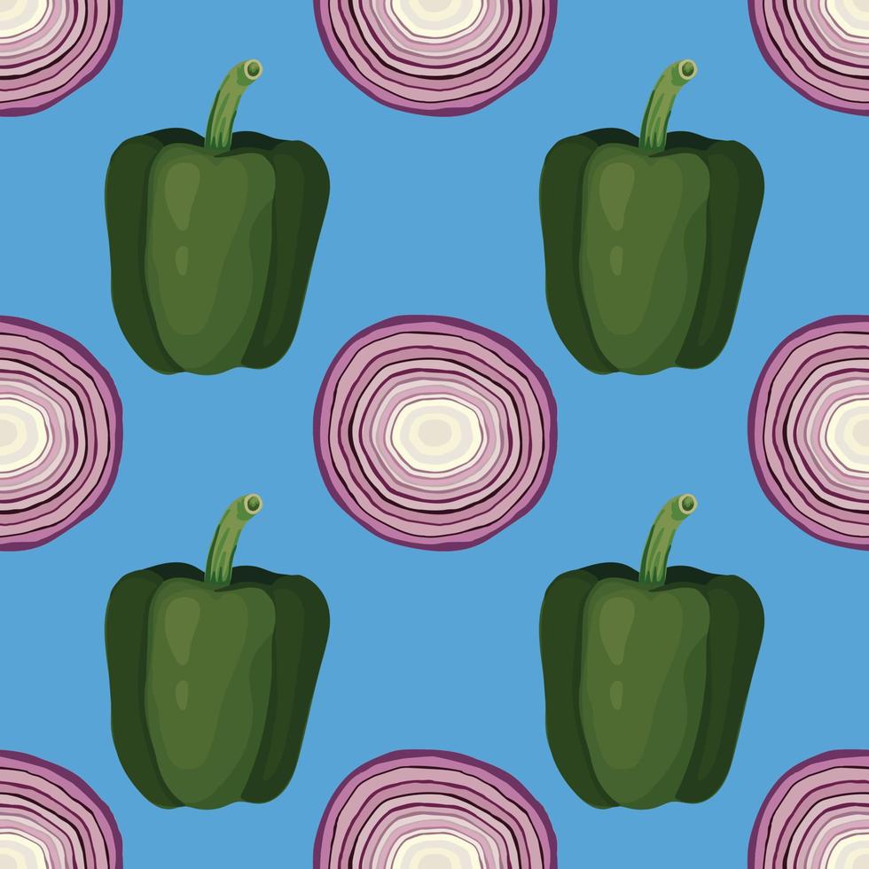 green pepper and onion hand draw vegetable seamless pattern design vector
