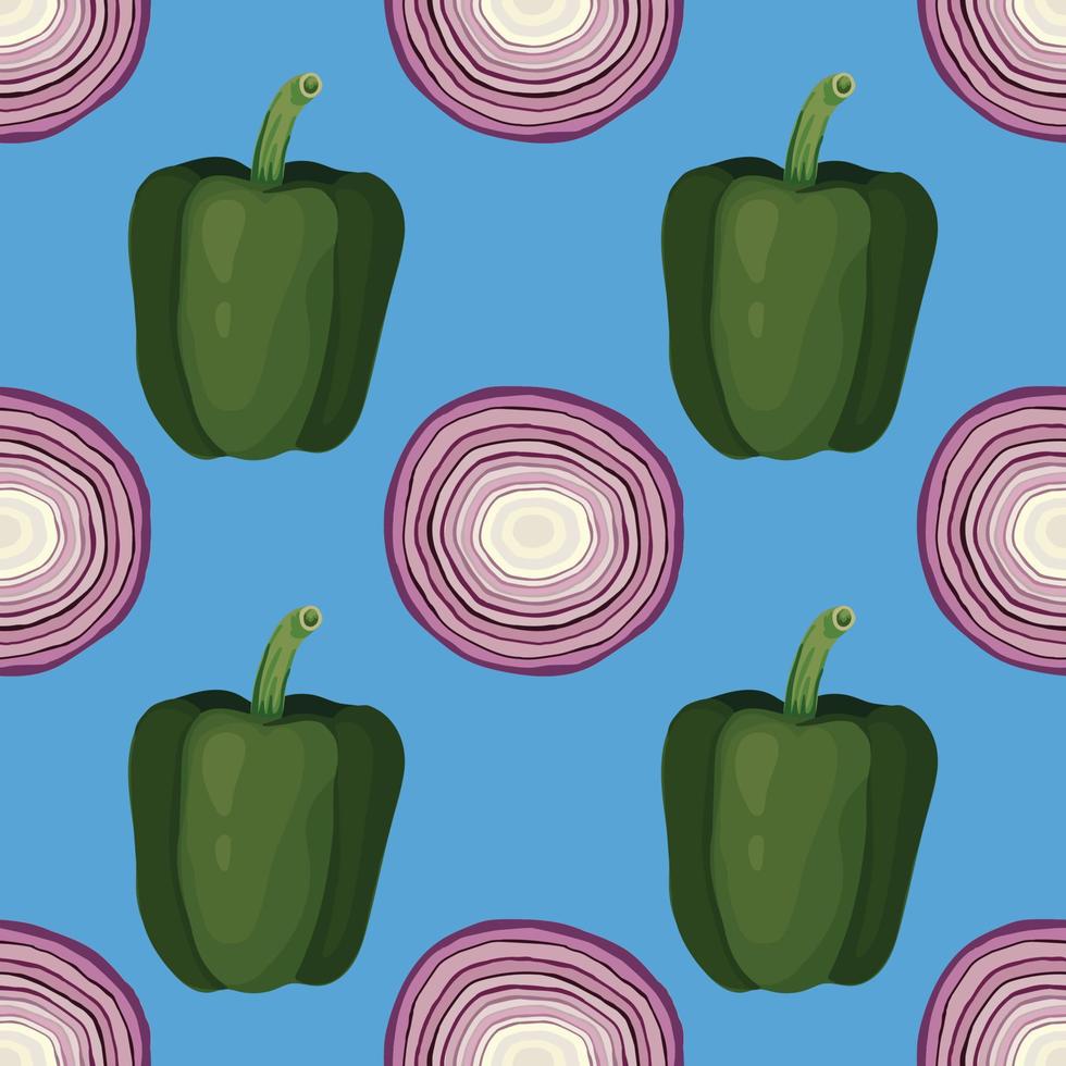 pimiento verde y cebolla dibujo a mano vegetal diseño de patrones sin fisuras vector