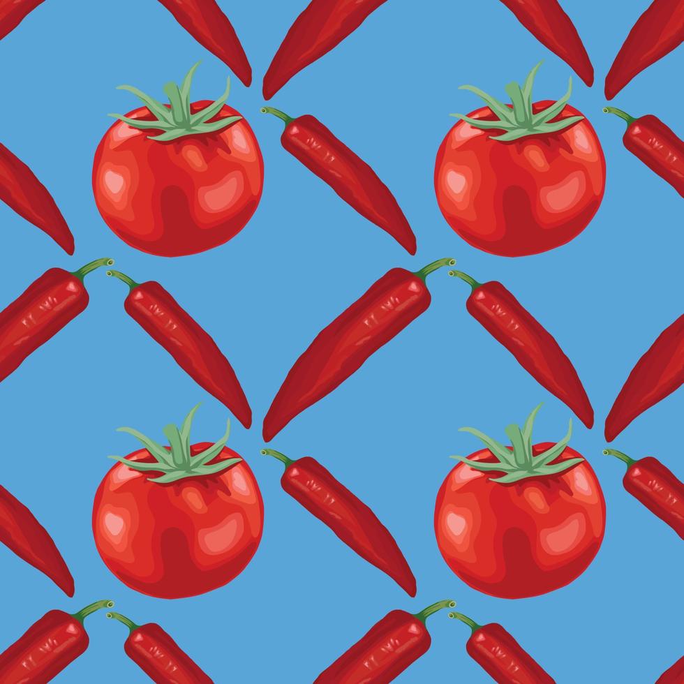 red chili and tomato hand draw vegetable seamless pattern vector