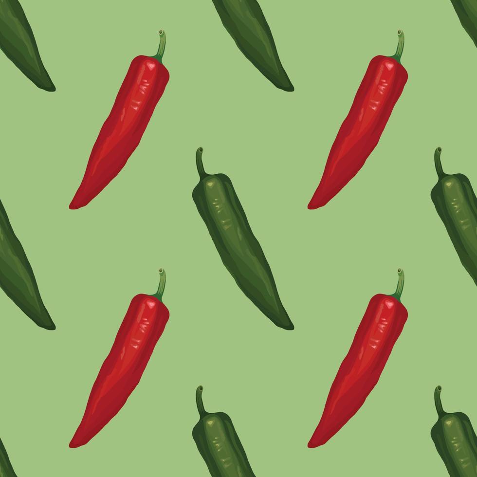 red chili and green chili hand draw vegetable seamless pattern design vector