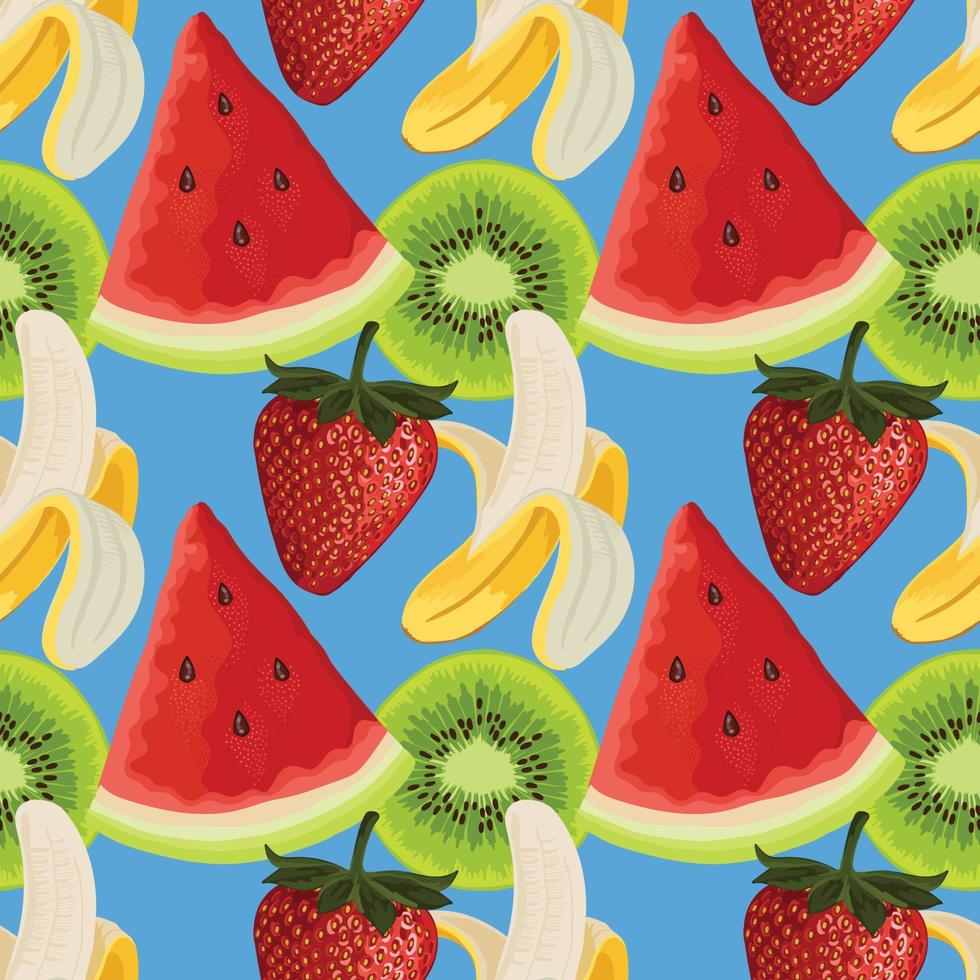 mixed fruits hand draw fruit and vegetable seamless pattern art vector