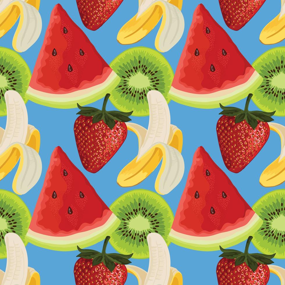 mixed fruits hand draw fruit and vegetable seamless pattern art vector