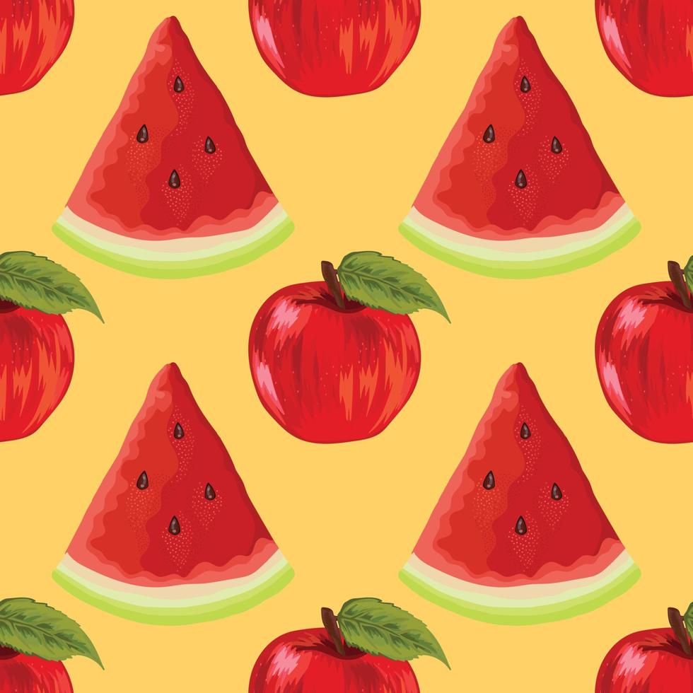 sandía y manzana dibujar a mano frutas y verduras patrón de diseño vector