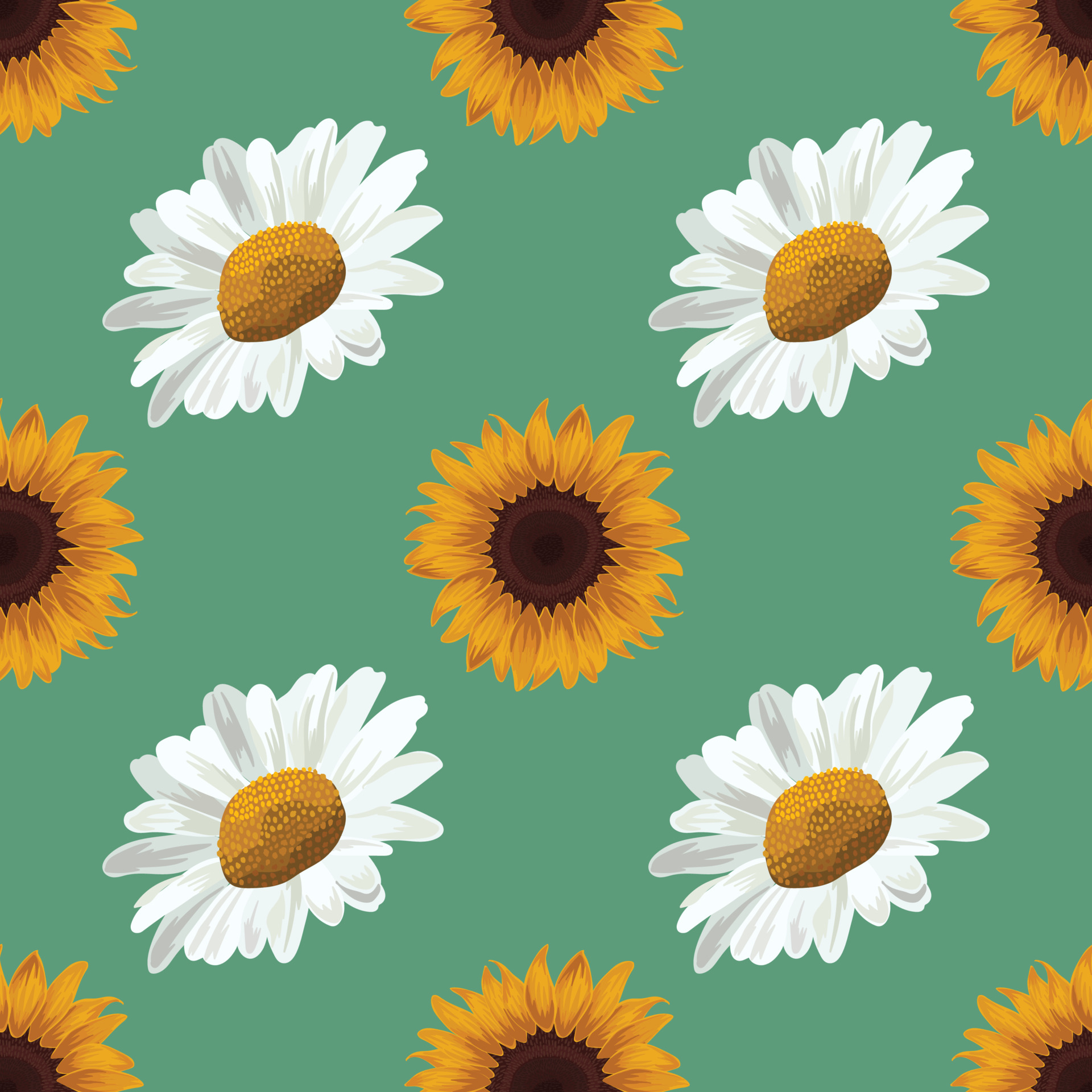 white daisy and sunflower drawing seamless design 7033030 Vector Art at