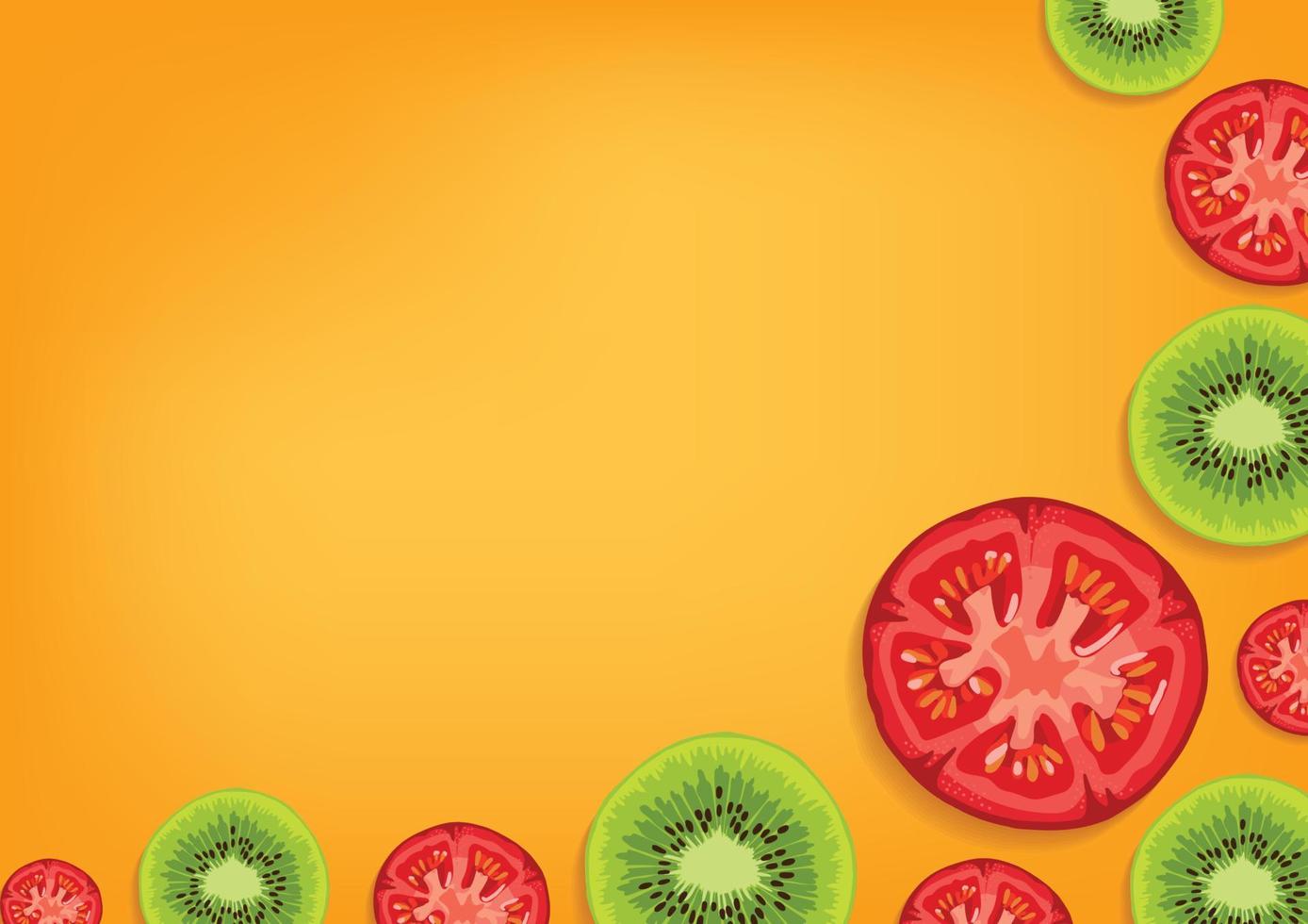 kiwi and tomato fresh fruit and vegetable background vector