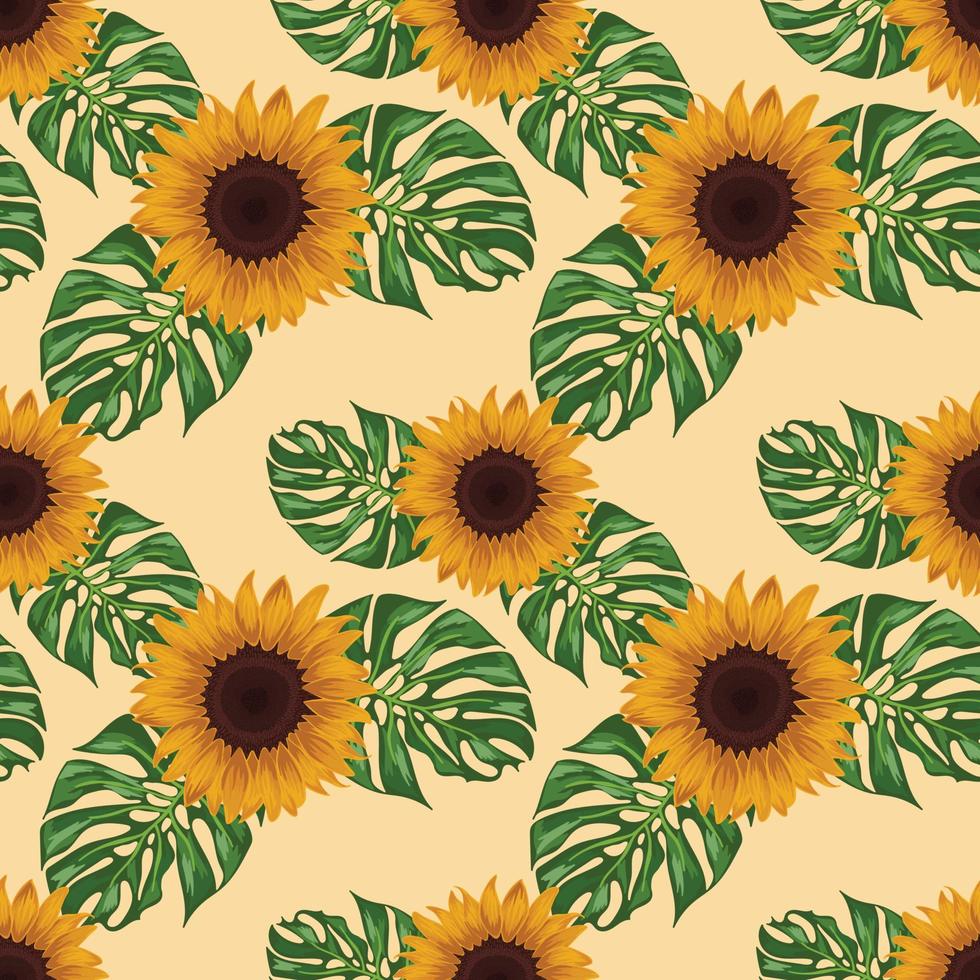 sunflower and leaves seamless pattern design vector