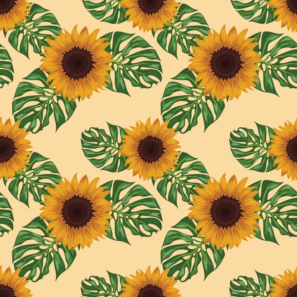 sunflower and leaves seamless pattern design vector