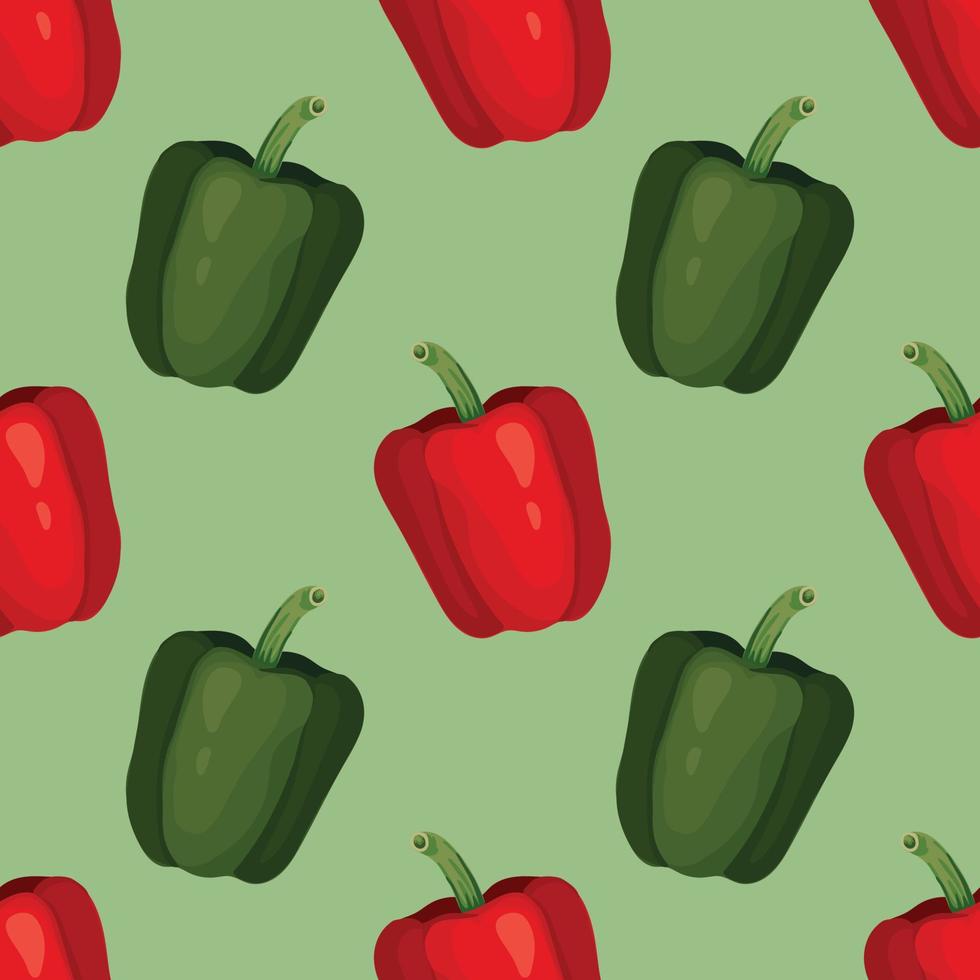 red pepper and green pepper hand draw vegetable pattern design vector