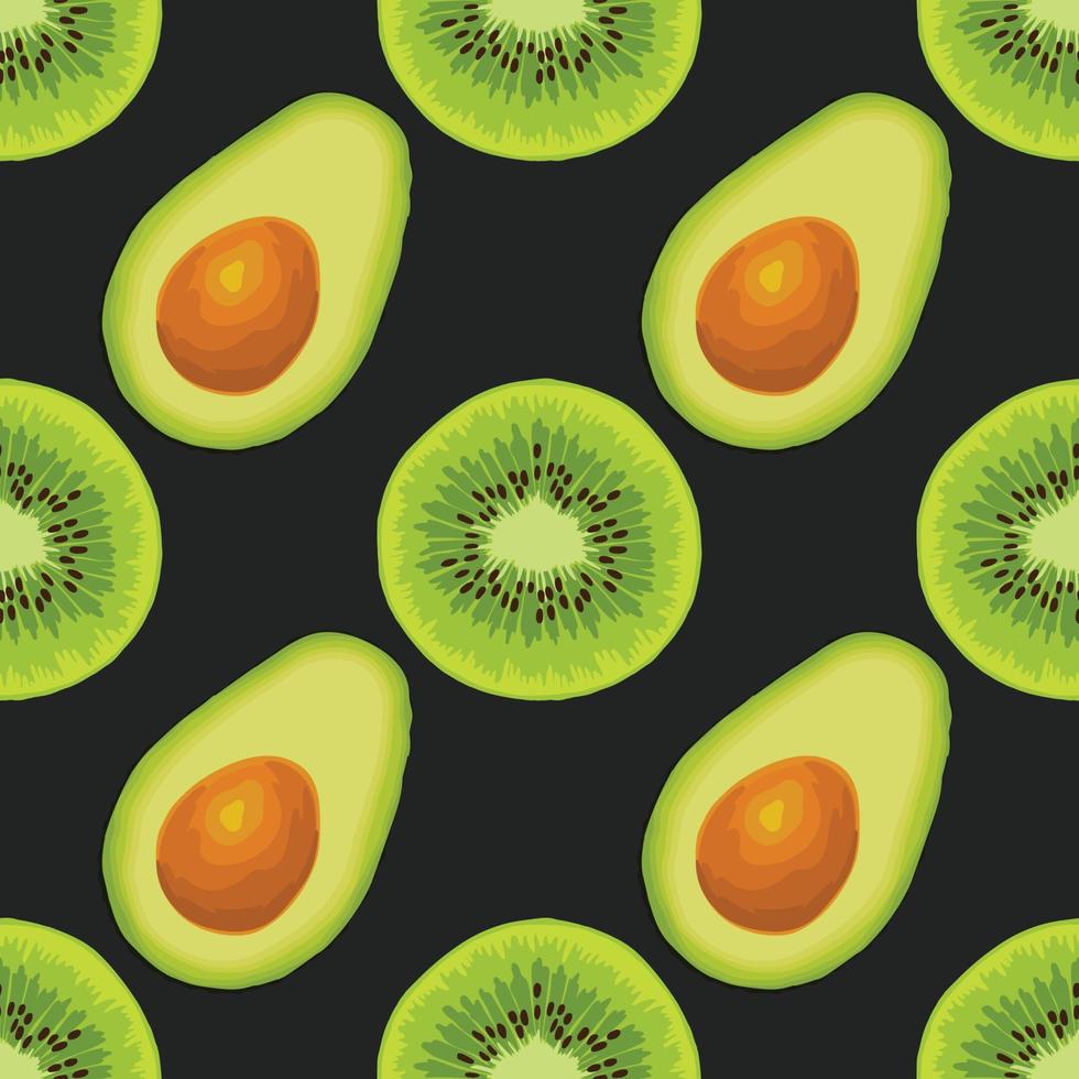 avocado and kiwi hand draw vegetable seamless pattern vector