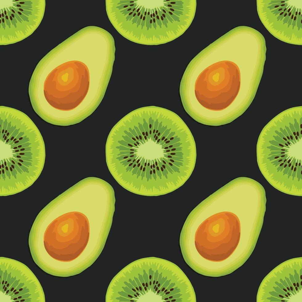 aguacate y kiwi dibujar a mano vegetales de patrones sin fisuras vector