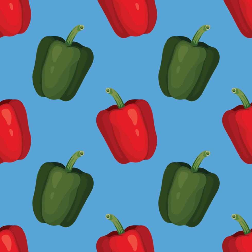 red pepper and green pepper hand draw vegetable seamless pattern vector